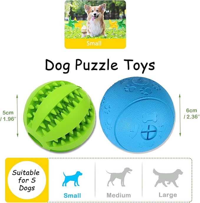 Dog Puzzle Toy, Treat and Dental Balls, Interactive Treat Dispensing Toy for Dogs, Durable Puppy Toys for Teething Small Dogs, Rubber Teeth Balls, Slow Feeder,2 Pack (Small)-PurrikoPets