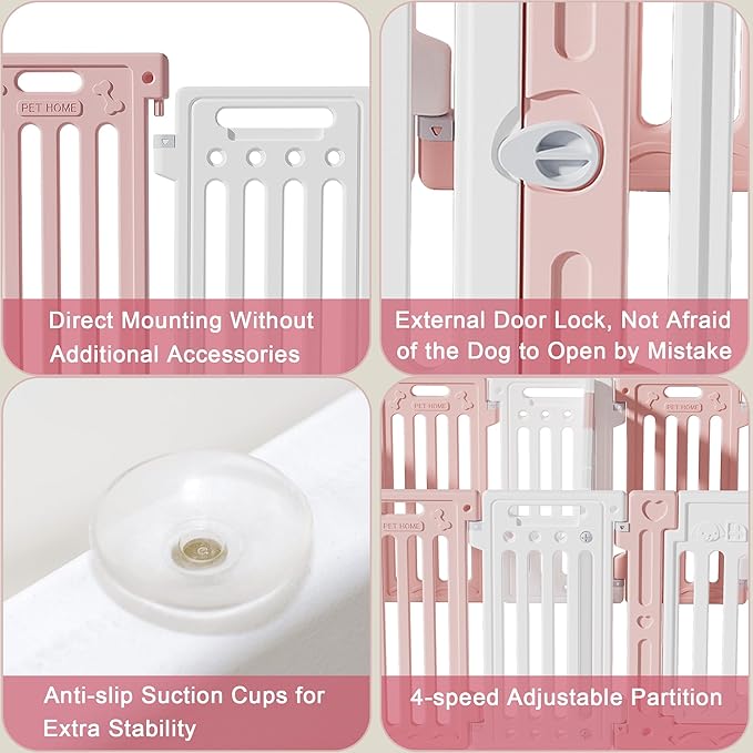 2 Room Dog Playpen with Door,DIY Shape Combination Puppy Pen,16-Panel+2 Link Piece+Large Door+Small Door,25.5" H Dog Fence,Non-Slip&Secure Pet Gate,Easy to Assemble,Pink + White-PurrikoPets