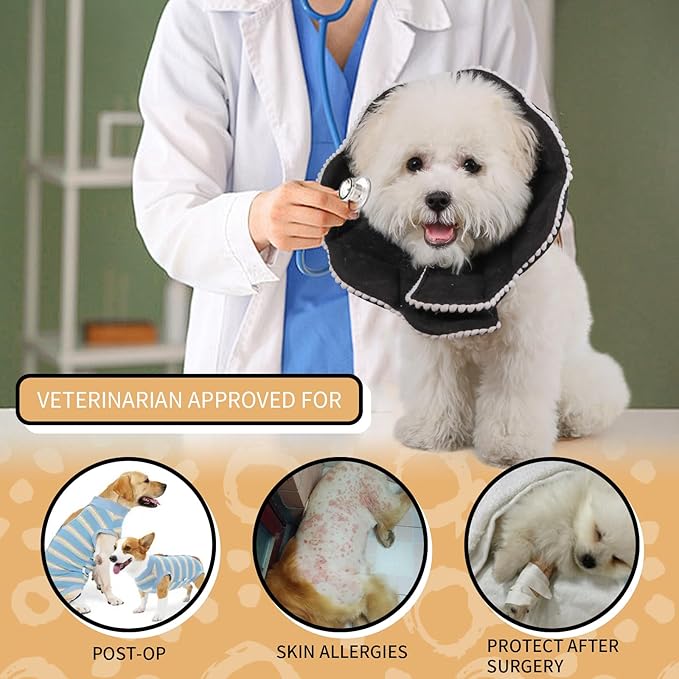 Adjustable Small Dog Cone,Soft Cat Recovery Cone Collar,Cute Cat Surgery Collar for Kitten,Puppy,Black,Medium-PurrikoPets