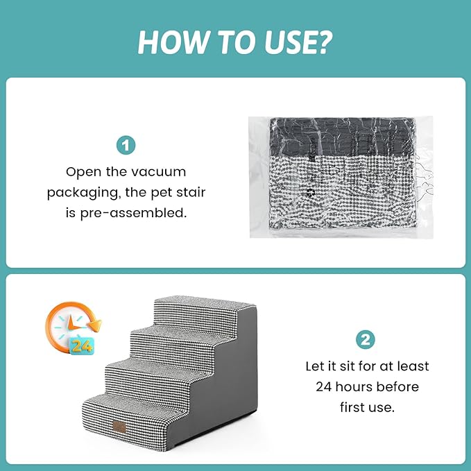 Dog Stairs for Small Dogs, 4 Tier Wider Pet Stairs for Couch and Beds, 17.7" H Non-Slip Dog Steps for Old Cats, Puppy, Small Medium Dogs, 17.7x23.6x17.7 inch, White Black-PurrikoPets