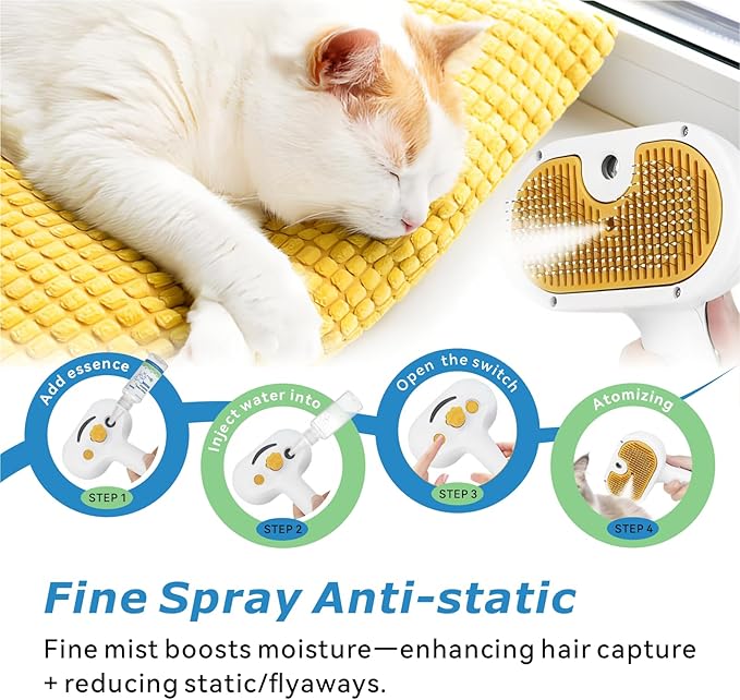 4-in-1 Pet Steam Brush for Dog & cat brush for shedding，Spray Hair Removal Comb with Waterless Shampoo–Self-Cleaning Pet Grooming Tool for Shedding, Anti-Static & Skin-Friendly Design-PurrikoPets