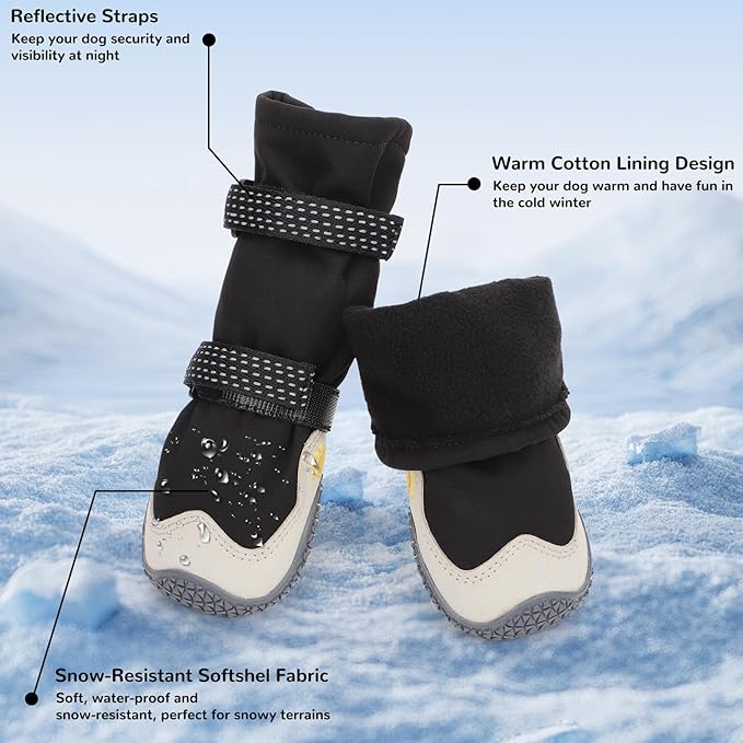 Dog Shoes for Large Small Medium Dogs, Dog Snow Boots Winter, Dog Booties and Paw Protectors to Prevent Licking, Anti-Slip Dog Shoes with Reflective for Hot Pavement,Hardwood Floors, Hiking (Size 3)-PurrikoPets