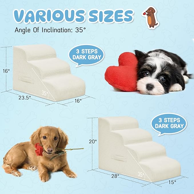 Dog Steps for Small Dogs, 4-Step Pet Ramp Stairs for High Beds and Sofa, Non-Slip Pet Stairs for Small Dogs and Cats, Removable and Easy to Clean Cover, Beige-PurrikoPets