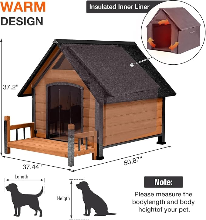 Dog House Outdoor Insulated, 50.87" L Large Dog Kennel with Chew-Proof Iron Frame, Suitable for Medium to Large Dogs (Brown)-PurrikoPets