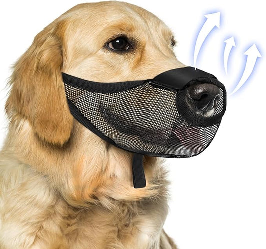 Dog Muzzle, Soft Air Mesh Muzzle for Small Medium Large Dogs Anti Biting Barking Chewing Scavenging, Breathable Adjustable Loop Pets Muzzle with Front Opening Design Allows Panting Drinking (Black,L)-PurrikoPets