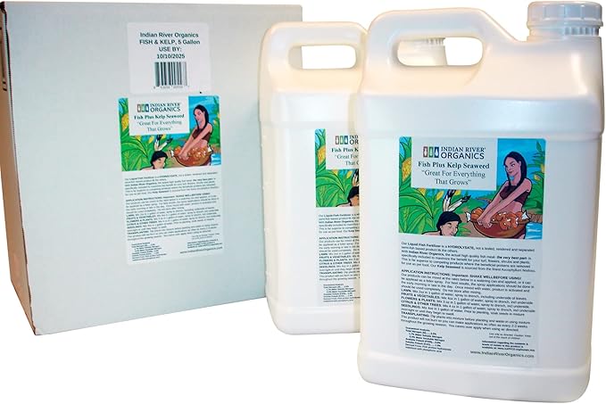 Fish & Kelp Blend Fertilizer - Omri Fertilizer for Plants (5 Gallons) - Liquid Organic Fish and Kelp for Turf, Flowers, Shrubs, Plants, Fruits & Vegetables-PurrikoPets