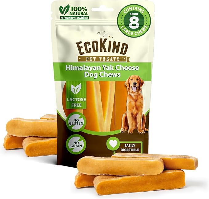 EcoKind Premium Gold Yak Cheese Himalayan Dog Chews, Dog Treats Large Breed, All Natural, High Protein, for Aggressive Chewers, Large - 8+ Chews (2 lbs)-PurrikoPets