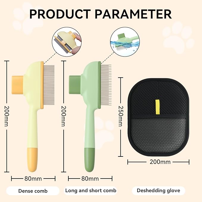 Electrostatic Pet Hair Removal Glove and Cat Dog Flea Comb, Portable Pet Massage and Cleaning Set for Deshedding, Cat Dog Hair Removal on Clothes, Furniture, Car Seats, and Carpets (4PCS)-PurrikoPets