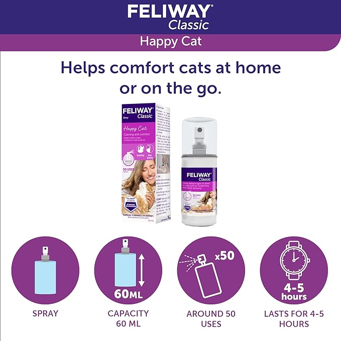 FELIWAY® Classic Cat Calming Spray, 60ml - Comforts Cats at Home and On the Go and Helps to Calm During Travel-PurrikoPets
