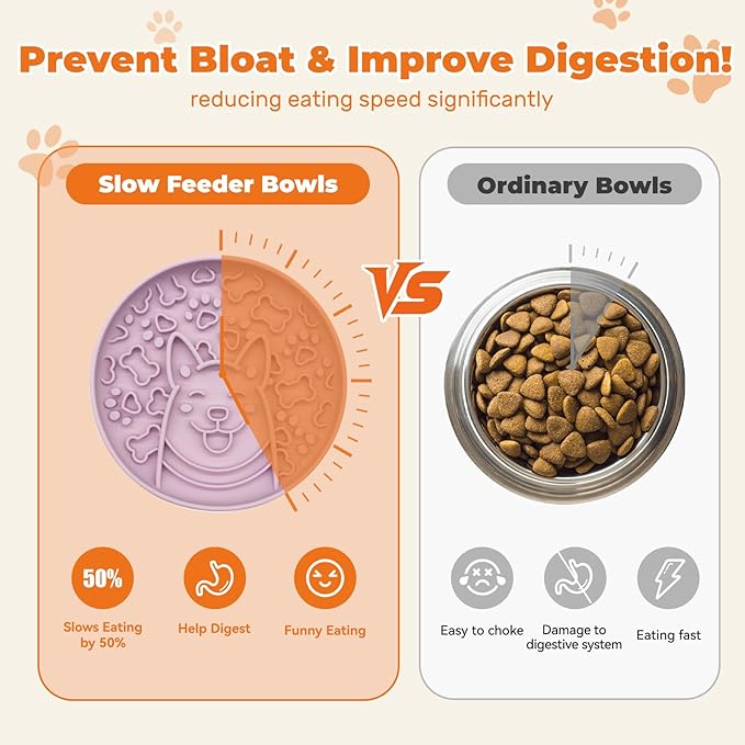 Dog Slow Feeder Bowl, Silicone Dog Bowl, Non-Slip Suction Cups Design,Boring and Anxiety Reducer.(Light Purple)-PurrikoPets