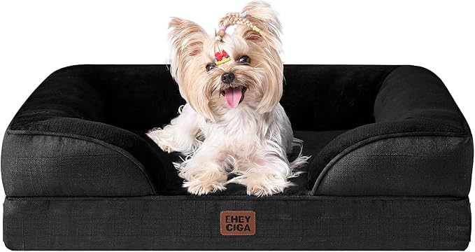 EHEYCIGA Orthopedic Dog Bed for Small Dogs, Waterproof Memory Foam Small Dog Beds with Sides, Non-Slip Bottom and Egg-Crate Foam Medium Pet Couch Bed with Washable Removable Cover, Black-PurrikoPets