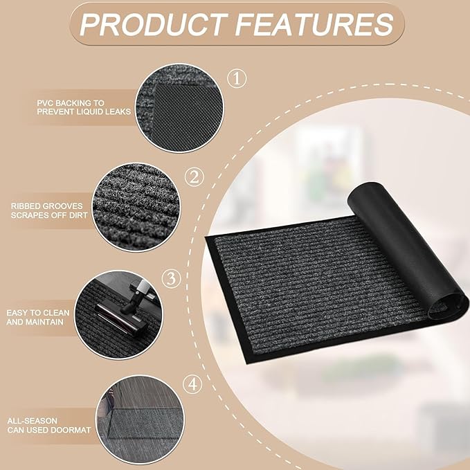 Durable Indoor Outdoor Door Mats for Entryway, Heavy Duty Front Door Mat, 48” x 24” Low Profile Welcome Mats for Entry, Stain and Fade Resistant Indoor Outdoor Entrance Mat-PurrikoPets