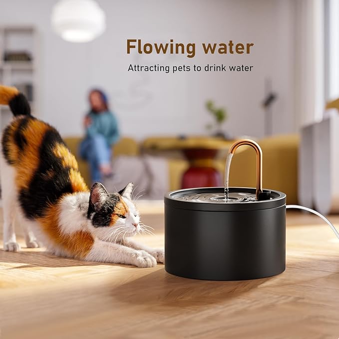 DOOOB Ceramic Cat Water Fountain, 2.1L/71oz Ceramic Cat Fountain, Automatic Ceramic Water Fountain for Cats, Pet Water Fountain with Ultra-Quiet Pump and 3 Filters & 3 Sponges (Black)-PurrikoPets