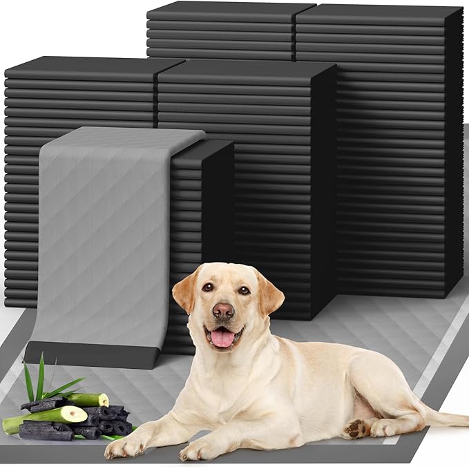 100-Pack X-Large Puppy Pads - 34'' x 28'' Pee Pads for Dogs Potty Training with Leak-Proof Quick-Dry Design, 6-Layer Wee Wee Pads for Dogs, Charcoal, Black-PurrikoPets