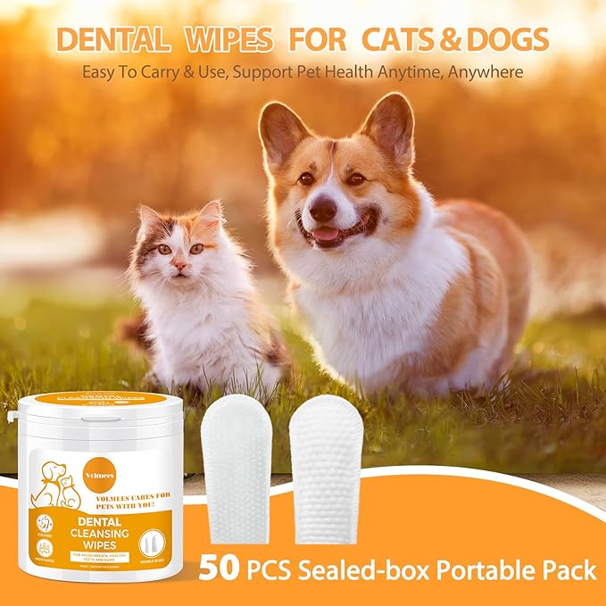 Dog Dental Wipes, Pet Dental Finger Wipes for Dogs & Cats, Dog Teeth Cleaning Wipes, Reduce Plaque & Tartar Buildup, Fresh Breath, Protect Gums, Dog Ear Cleaner Wipes Remove Wax, Coconut Scent, 50Pcs-PurrikoPets