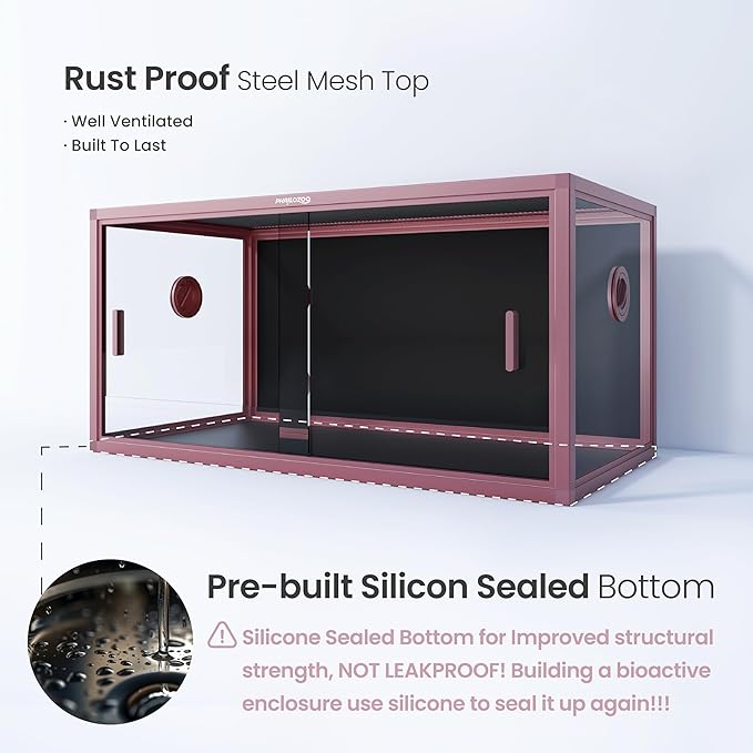 50 Gallon Bearded Dragon Tank, Reptile Enclosure for Easy Maintenance, Front Opening Reptile Tank with Top Screen Ventilation & Glass Sliding Door 36''x18''x18''-PurrikoPets