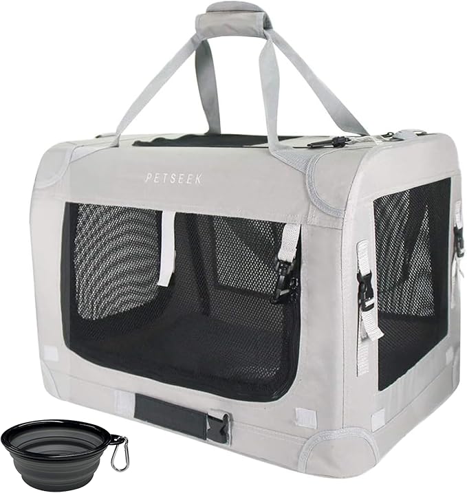 Extra Large Cat Carrier Soft Sided, Portable Small Dog Carrier for 2 Cats, 24"x16.5"x16" Car Travel Folding Comfortable Design with Bowl, Grey-PurrikoPets