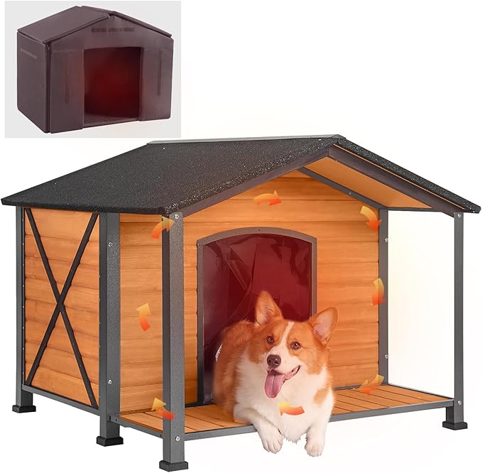 Aivituvin Large Dog House Outdoor Insulated Dog Kennel with Insulated Liner for Winter-PurrikoPets