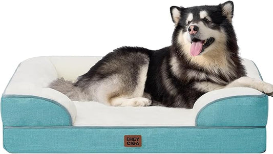EHEYCIGA Orthopedic XL Dog Beds, Waterproof Memory Foam Dog Bed for Extra Large Dogs, Non-Slip Bottom and Egg-Crate Foam Big Pet Couch Bed with Washable Removable Cover, Turquoise Blue-PurrikoPets