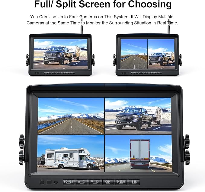 Fookoo HD 1080P 9" Wireless Backup Camera System, 9-inch Quad Split Screen Monitor w/Recording, IP69 Waterproof Side View Rear View Cameras, Digital Signal, Parking Lines for RV/Truck/Trailer (DW9T4)-PurrikoPets