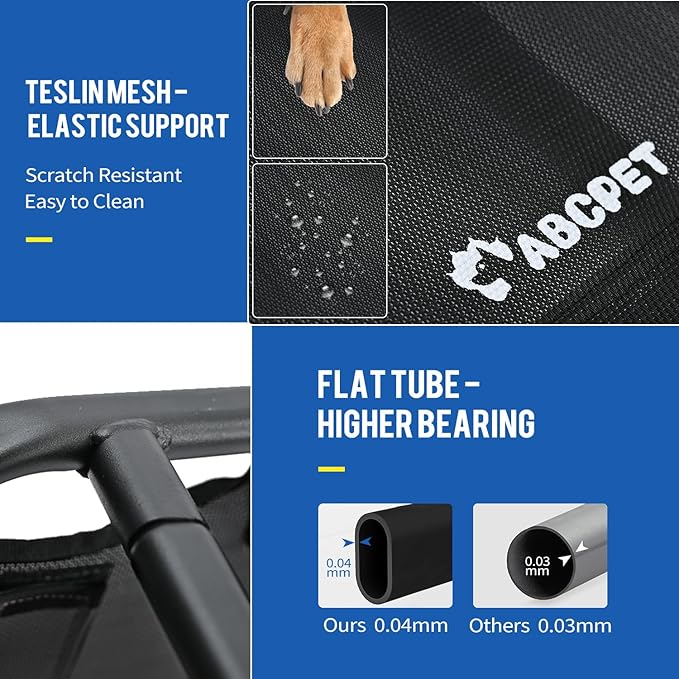 Elevated Dog Beds, Extra Large Raised Dog Cots Outdoor Cooling Dog Bed Waterproof Stable and Easy Assembly, Teslin Fabric with 1.2mm Thick Iron Frame, Breathable, Ultra-Sturdy，Black, 54*37*8.7-PurrikoPets