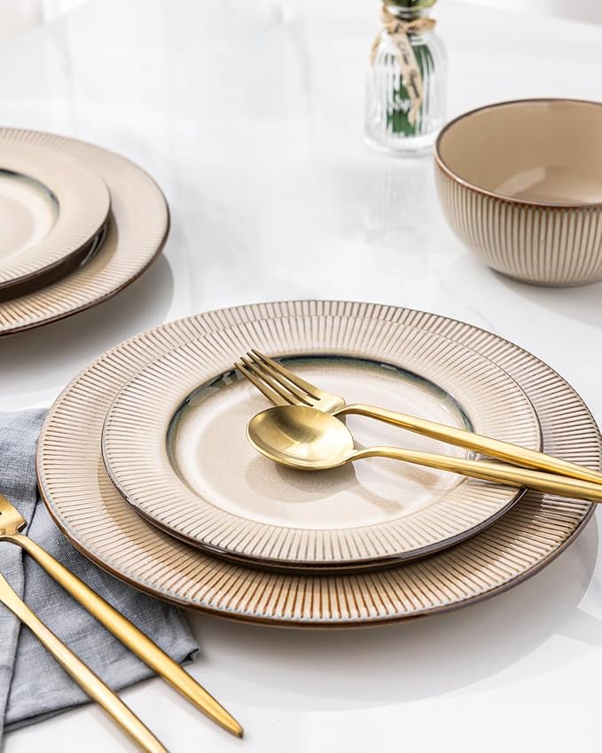 GBHOME Ceramic Dinnerware Sets, 18 Piece Embossed Elegant Stoneware Plates and Bowls Sets, Housewarming Wedding Gift | Dishwasher & Microwave Safe | Dishes Set Service for 8-PurrikoPets