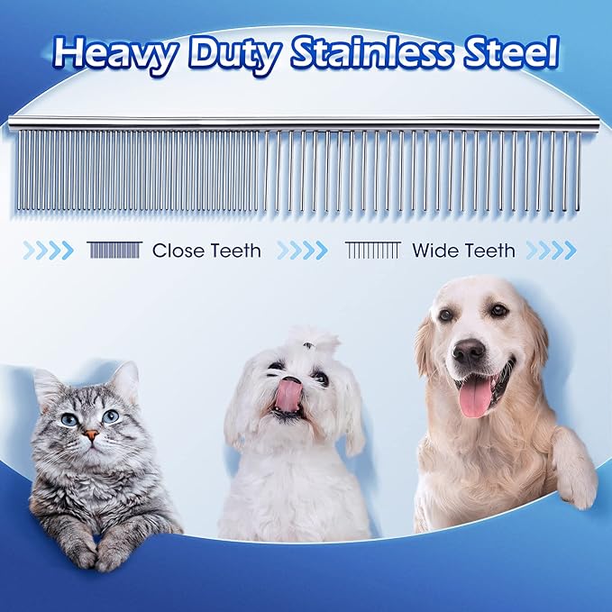 Gimars Professional 5 in 1 Grooming Scissors for Dogs 4CR with Safety Round Tip, Heavy Duty Titanium Coated Straight & Thinning & Curved Shears-PurrikoPets