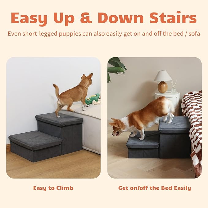 Foldable Dog Stairs/Steps 2-Tier Pet Steps Storage and Adjustable Steps for Small Medium Dogs Pet Steps Storage Stepper for High Beds Sofa Pet Dog Cat-PurrikoPets