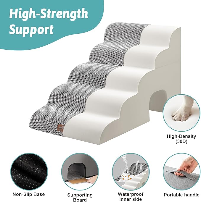 Extra Wide Dog Stairs with Tunnel, Detachable Large Pet Step for Small Medium Dog, Puppy or Cat, Ramp for High Bed, Couch, Sofa or Car, Stable, 19.7x33x22.4 inch, 5 Step, Grey-PurrikoPets