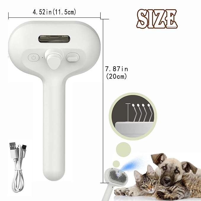 4 in 1 Cat Steam Brush, Self Cleaning Steamy Pet Brush, Anti Static Pet Spray Hair Removal Comb for Removes Loose Hair and Reduces Shedding-PurrikoPets