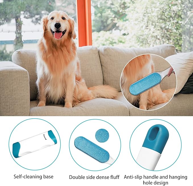 2 Pack Furniture Lint Remover Brushes, Double Sided Self Cleaning Loose Hair Catcher for Pet, Hair Cleaner for Clothes, Sofa, Carpet-PurrikoPets
