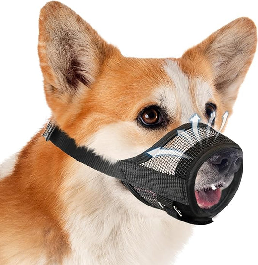 Dog Muzzle, Soft Mesh Muzzle for Small Dog Mouth Guard, Breathable Adjustable Puppy Muzzles to Prevent Biting, No Bark Muzzle for Dogs Allow Panting Drinking (Black, S)-PurrikoPets