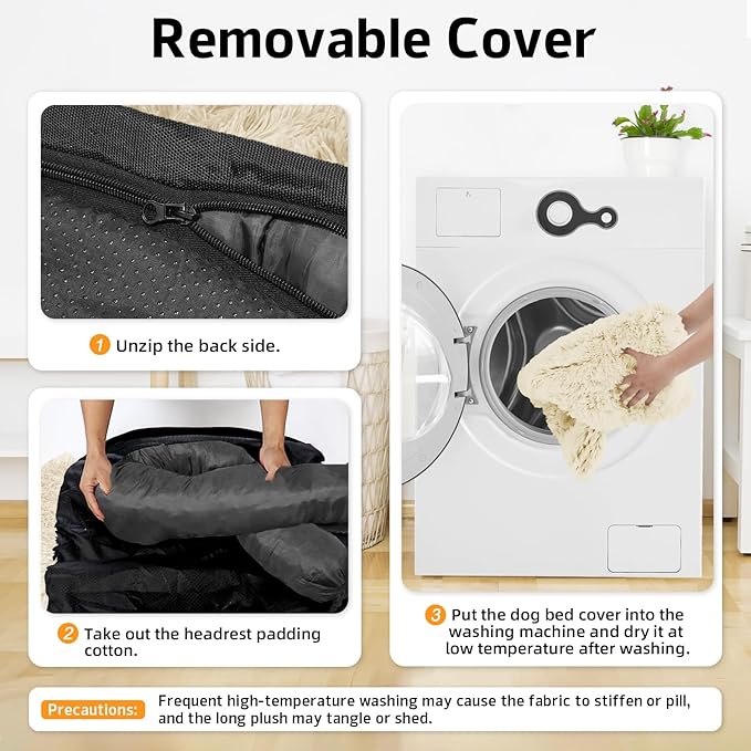 GGIB Calming Dog Bed Fluffy Plush Dog Mat for Furniture Protector with Removable Washable Cover for Large Medium Small Dogs and Cats (Extra Extra Large, Beige)-PurrikoPets