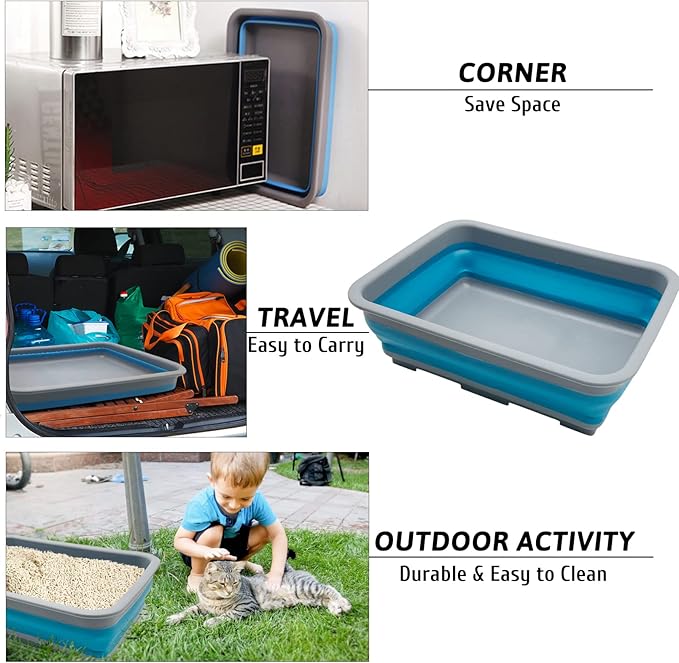 Fhiny 2PCS Open Cat Litter Box, Kitten Potty Pan Semi-Enclosed Foldable Waterproof Travel Toilet Low Entrance for Indoor Cats Small Pet Kitty Rabbit Supplies Easy to Clean and Assemble-PurrikoPets