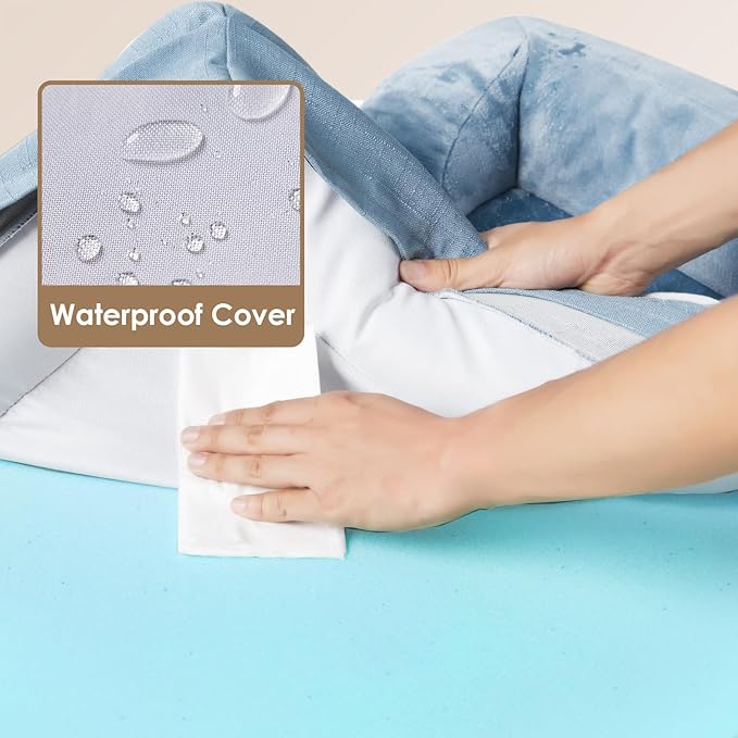 EHEYCIGA Orthopedic Dog Bed for Medium Dogs, Waterproof Memory Foam Medium Dog Beds with Sides, Non-Slip Bottom and Egg-Crate Foam Pet Couch Bed with Washable Removable Cover, Washed Blue-PurrikoPets