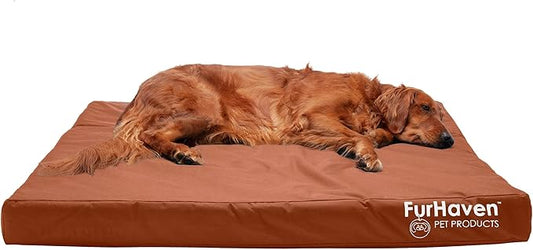 Furhaven Water-Resistant Cooling Gel Dog Bed for Large Dogs w/ Removable Washable Cover, For Dogs Up to 95 lbs - Indoor/Outdoor Logo Print Oxford Polycanvas Mattress - Chestnut, Jumbo/XL-PurrikoPets
