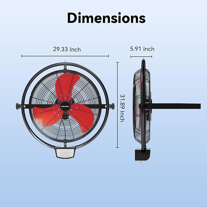 20 Inch Wall Metal Fan Pro Series Remote Control, High Velocity Wall Mount Fans for Commercial, Residential, Warehouse, Covered Patio, Shop, Garage, Barn 3 Speed 5200 CFM UL Safety Listed-PurrikoPets