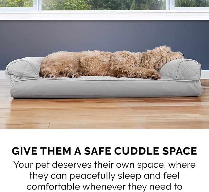 Furhaven Orthopedic Dog Bed for Large Dogs w/ Removable Bolsters & Washable Cover, For Dogs Up to 95 lbs - Quilted Sofa - Silver Gray, Jumbo/XL-PurrikoPets