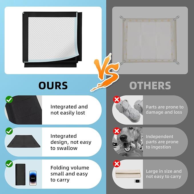 Dog Pee Pad Holder, Puppy Pad Holder, Oxford Cloth Material Soft & Durable, 12 Magnetic Clips, Fits 22" x 22" Pad, Black-PurrikoPets