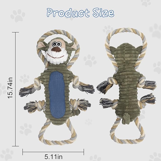 Funny Plush Dog Chew Toys, Squeaky Dog Toys, Interactive Tug of War Puppy Toys, Stuffed Dog Toys for Small, Medium and Large Dogs - Monkey-PurrikoPets