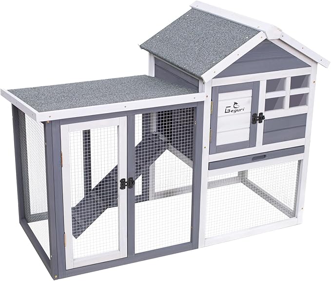 GEGURI Large Rabbit Hutch Indoor Outdoor Chicken Coop Wooden Bunny Cage with Waterproof Roof (48''L x 24''W x 36''H Grey)-PurrikoPets