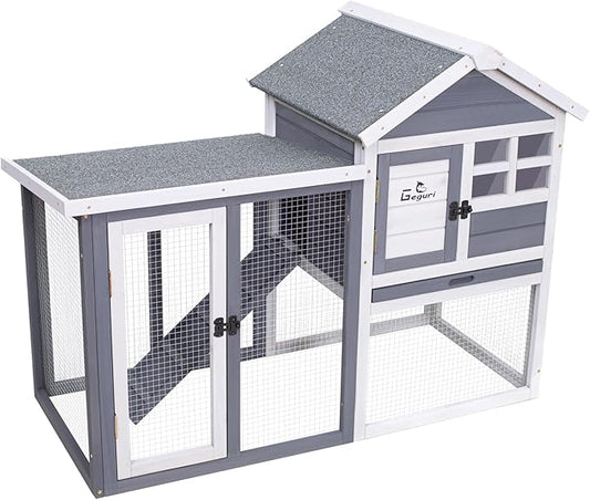 GEGURI Large Rabbit Hutch Indoor Outdoor Chicken Coop Wooden Bunny Cage with Waterproof Roof (48''L x 24''W x 36''H Grey)-PurrikoPets