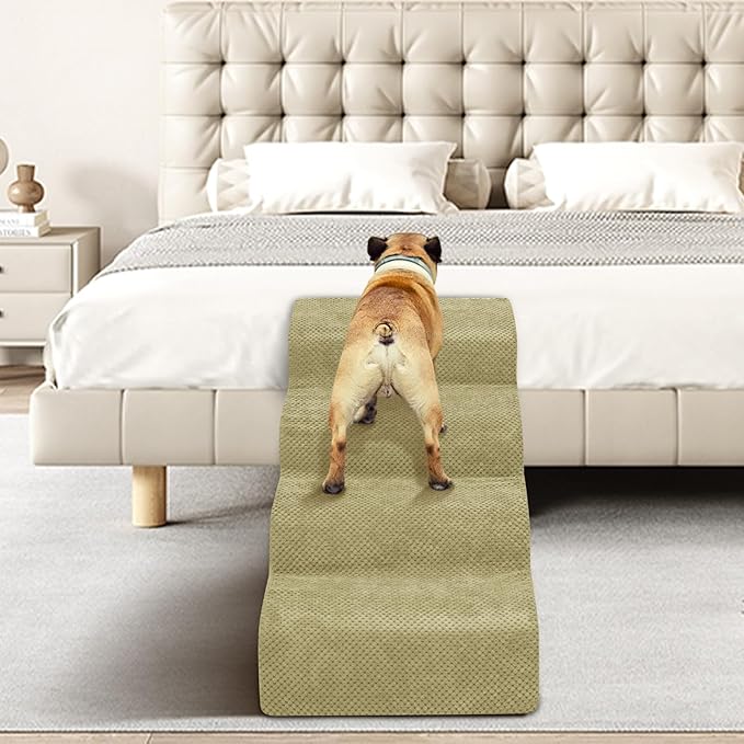 Dog Stairs for Small Dogs - High Density Foam Pet Steps, Extra Wide Dog Ramp with Non-Slip Bottom for High Beds, Couch and Sofa, Best for Dogs Injured, Older Doggy Cats-PurrikoPets
