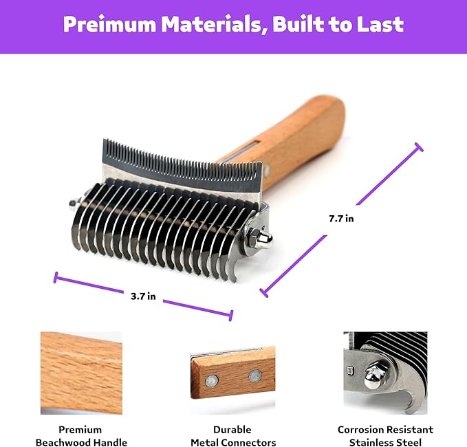 2 in 1 Undercoat Rake for Dogs and Cats, Professional Grooming Brush Dematting & Shedding Comb to Remove Loose Hair, Matted Fur Efficiently, Perfect for Poodle, Doodle & All Long Haired Pets-PurrikoPets