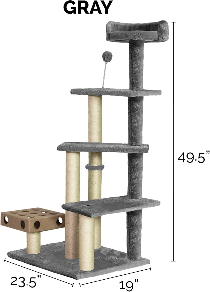 Furhaven 49.5" Tall Cat Tree for Indoor Cats, Ft. Sisal Scratching Posts, Plush Ball Toy, & Busy Box Toy - Tiger Tough Play Stairs Interactive Playground Tower - Gray, One Size-PurrikoPets
