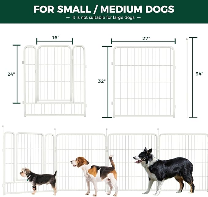 FXW Rollick Unleashed Dog Playpen for Indoor, Yard, RV Camping, 32 inch 8 Panels for Small and Medium Dogs, White│Patented-PurrikoPets