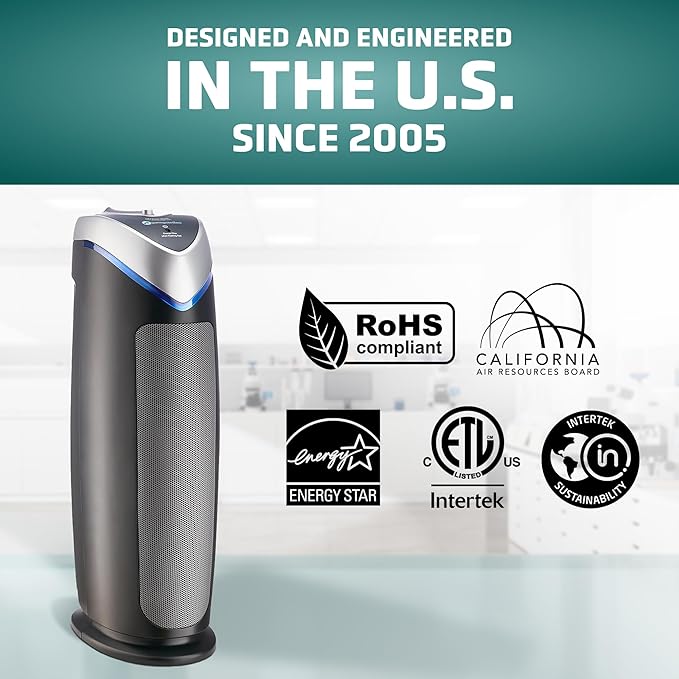 GermGuardian Air Purifier for Home with HEPA Pure Filter, for Wildfire Smoke, Pet Dander, Pollen, Odors, Large Rooms Up To 743 Sq. Ft., Removes 99.97% Pollutants, UV-C, 2-Pack, 22", AC48252PK, Gray-PurrikoPets