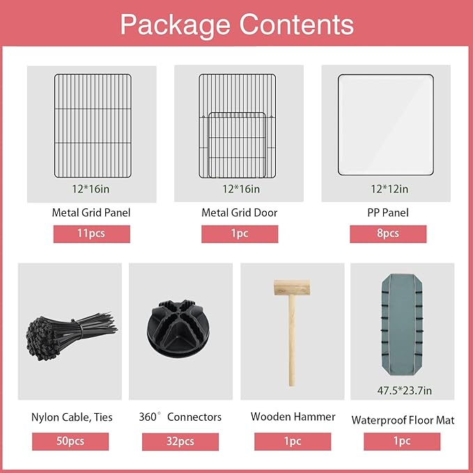 20 Panels Small Animal Playpen, 48" x 24" x 16" Pet Playpen with Waterproof Mat, C&C Cage for Guinea Pigs, Rabbit/Bunny/Baby Chicken Cage,Bunny/Puppy/Chicken Pen Indoor Outdoor Portable Metal Fence-PurrikoPets