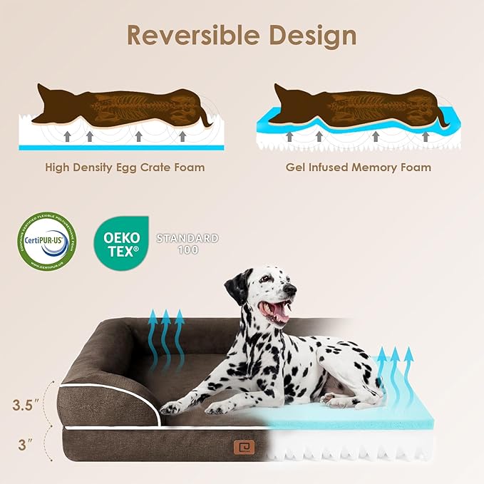 EHEYCIGA Orthopedic Dog Bed for Medium Dogs, Waterproof Memory Foam Medium Dog Beds with Sides, Non-Slip Bottom and Egg-Crate Foam Pet Couch Bed with Washable Removable Cover, Brown-PurrikoPets