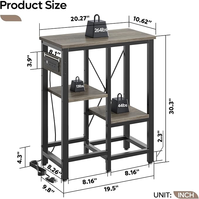 10 Gallon Fish Tank Stand with Power Outlets, 20 x10 Metal Aquarium Stand with 3-Tiers Adjustable Storage Shelves, 6-Legs Reptile Terrarium Stand, 264 LBs-PurrikoPets